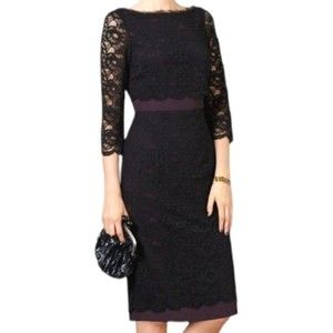 Boden Navy Blue & Dark Dusty Rose Luxurious Lace Overlay Cocktail Dress 8L